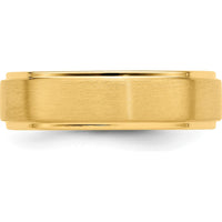 14K Yellow Gold 6mm Standard Weight Comfort Fit Brushed Satin and Polished Stepped Edge Wedding Band Size 8 by Luciano & Cie