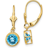 14K Yellow Gold 6mm Swiss Blue Topaz Drop Earrings - 1.05 Carat Total Gem Weight by Monteluci Fine Jewelry