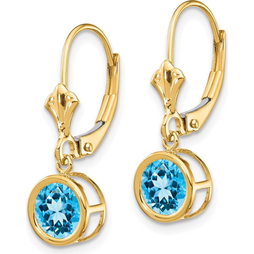 14K Yellow Gold 6mm Swiss Blue Topaz Drop Earrings - 1.05 Carat Total Gem Weight by Monteluci Fine Jewelry