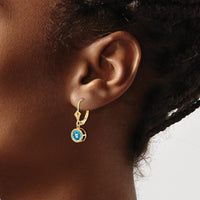 14K Yellow Gold 6mm Swiss Blue Topaz Drop Earrings - 1.05 Carat Total Gem Weight by Monteluci Fine Jewelry