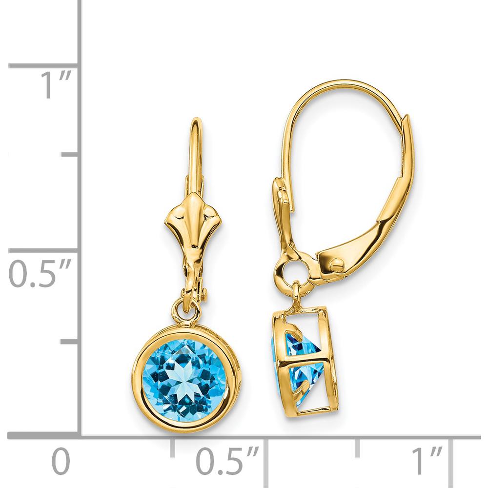 14K Yellow Gold 6mm Swiss Blue Topaz Drop Earrings - 1.05 Carat Total Gem Weight by Monteluci Fine Jewelry