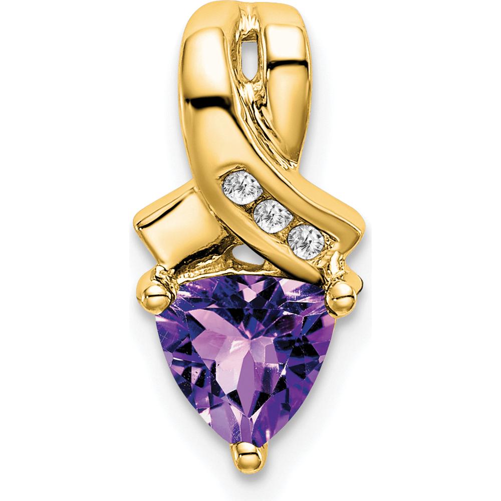 14K Yellow Gold 6mm Trillion Amethyst and Diamond Pendant - 0.64 Carat Total Gem Weight by Lumare Gioia