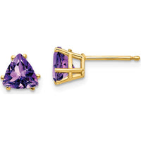 14K Yellow Gold 6mm Trillion Amethyst Stud Earrings - 0.70 Carat Total Amethyst Weight by Monteluci Fine Jewelry