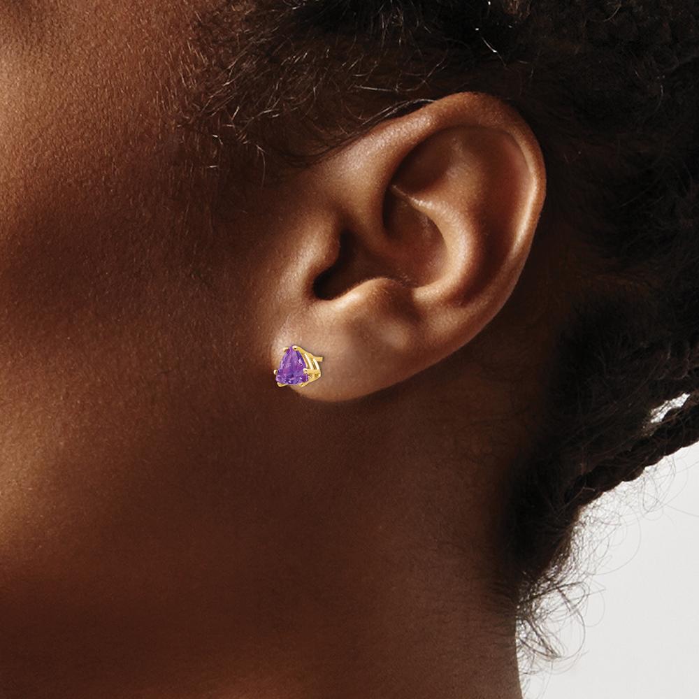 14K Yellow Gold 6mm Trillion Amethyst Stud Earrings - 0.70 Carat Total Amethyst Weight by Monteluci Fine Jewelry