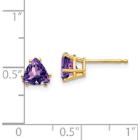 14K Yellow Gold 6mm Trillion Amethyst Stud Earrings - 0.70 Carat Total Amethyst Weight by Monteluci Fine Jewelry