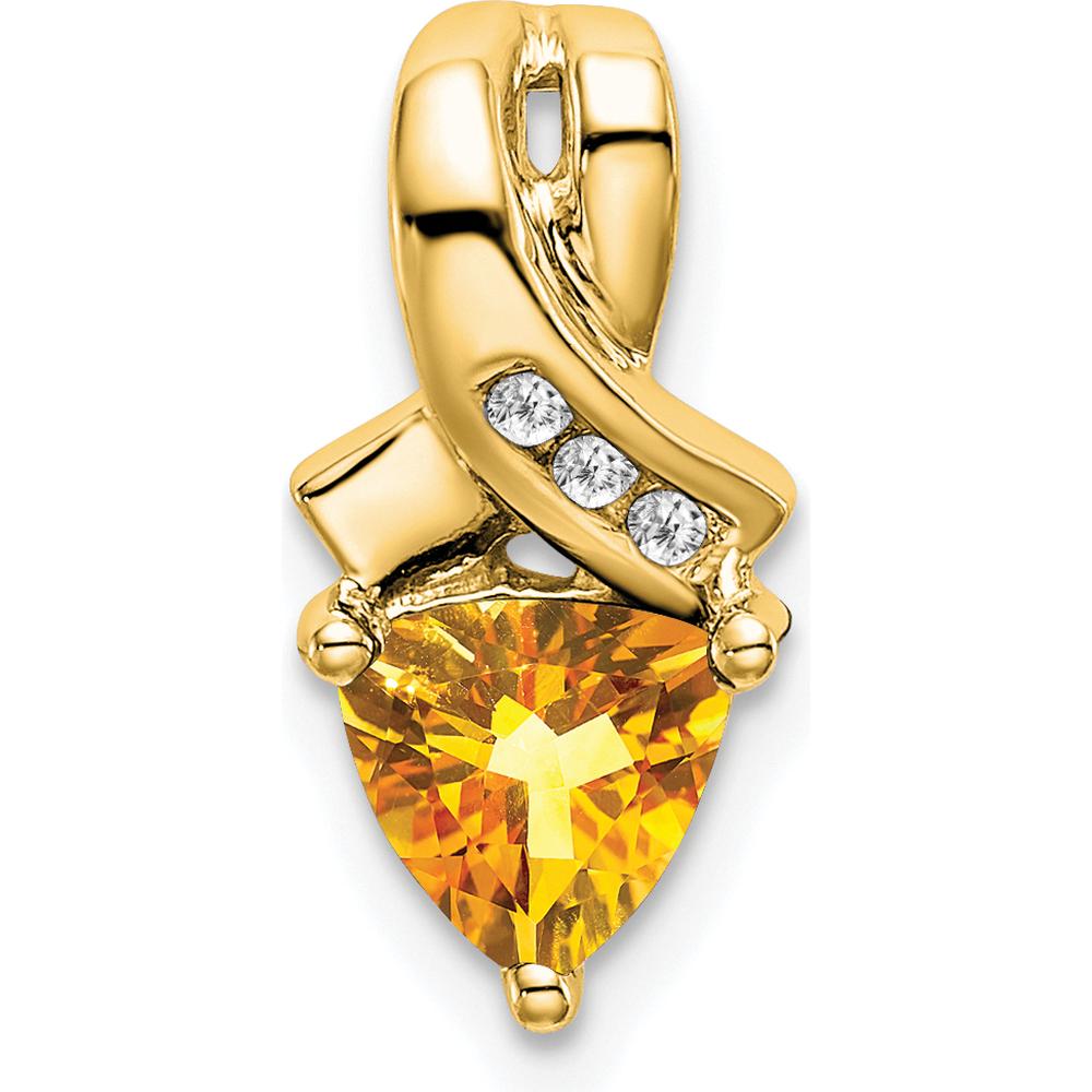 14K Yellow Gold 6mm Trillion Citrine and Diamond Pendant with Round Diamonds - 0.67 Carat Total Gem Weight by Lumare Gioia