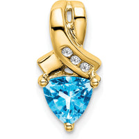 14K Yellow Gold 6mm Trillion Swiss Blue Topaz and Diamond Pendant - 1.1 Carat Total Topaz Weight by Lumare Gioia