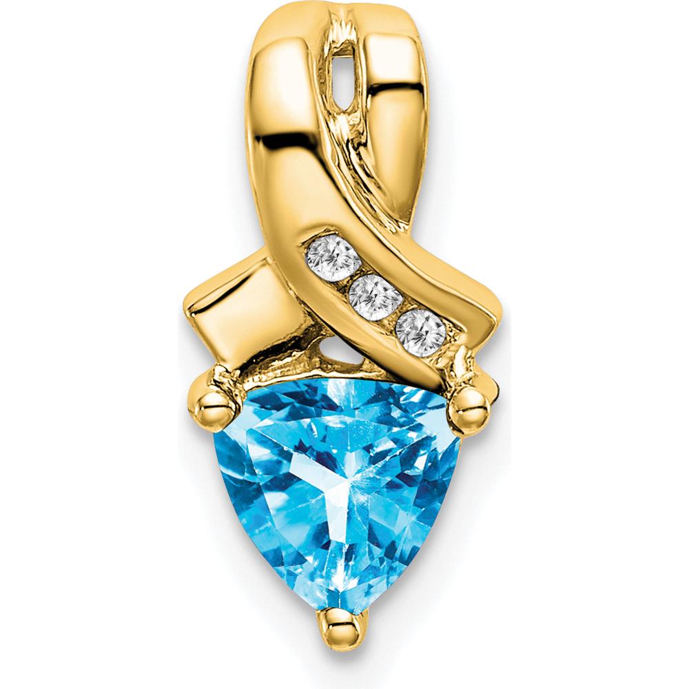 14K Yellow Gold 6mm Trillion Swiss Blue Topaz and Diamond Pendant - 1.1 Carat Total Topaz Weight by Lumare Gioia