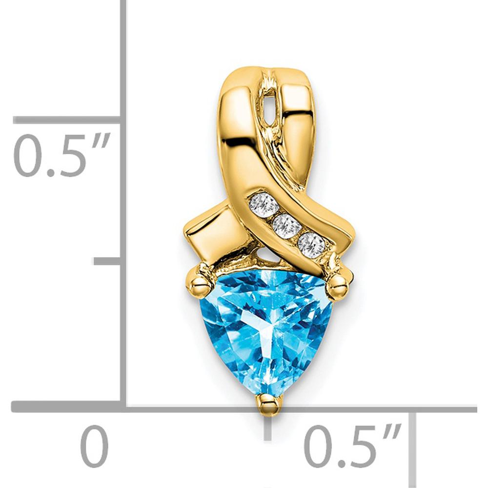 14K Yellow Gold 6mm Trillion Swiss Blue Topaz and Diamond Pendant - 1.1 Carat Total Topaz Weight by Lumare Gioia