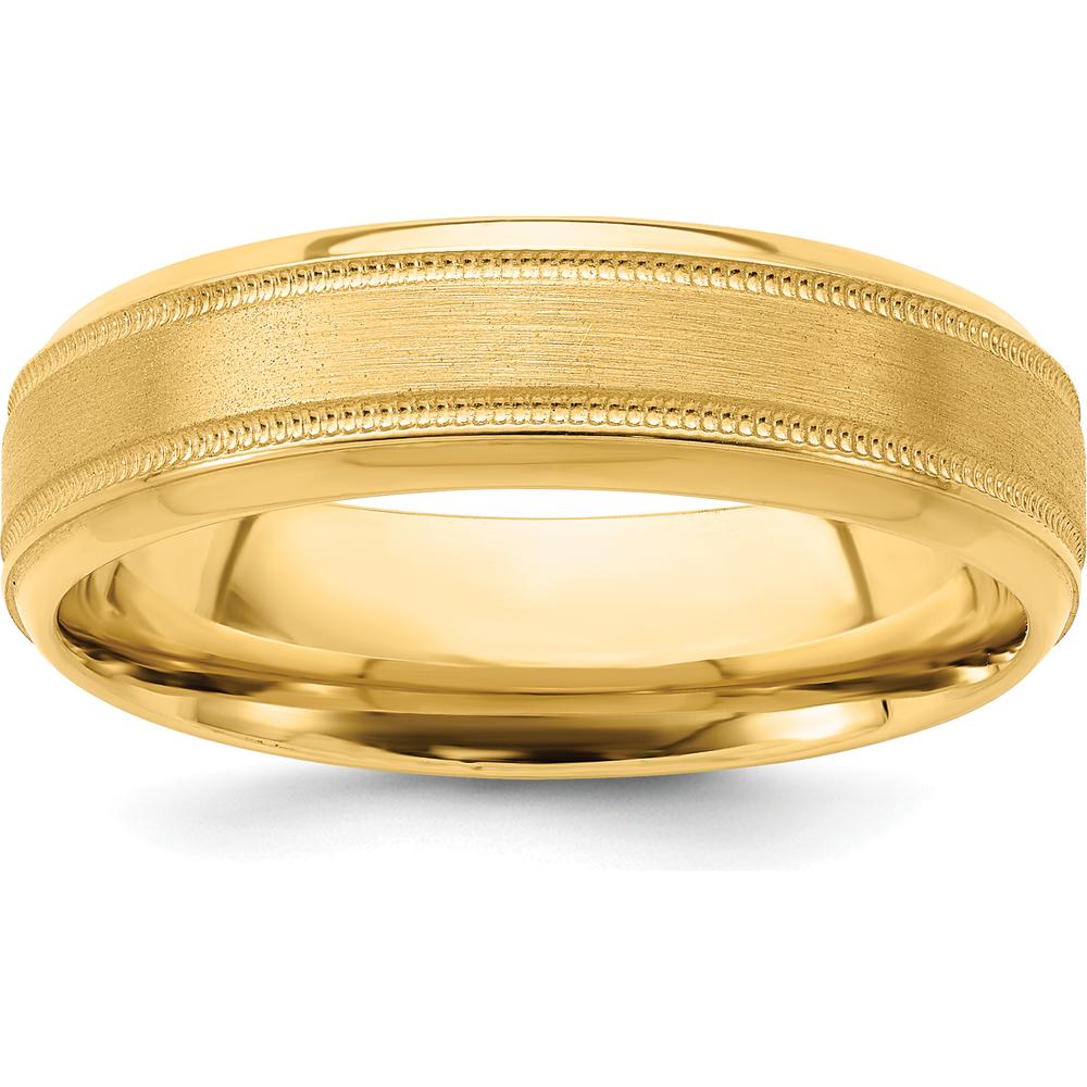 14K Yellow Gold 6mm Wedding Band with Brushed Satin and Polished Milgrain Groove - Comfort Fit by Luciano & Cie