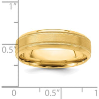 14K Yellow Gold 6mm Wedding Band with Brushed Satin and Polished Milgrain Groove - Comfort Fit by Luciano & Cie