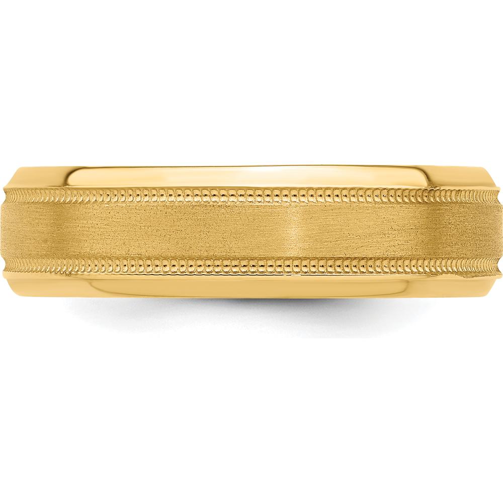 14K Yellow Gold 6mm Wedding Band with Brushed Satin and Polished Milgrain Groove - Comfort Fit by Luciano & Cie