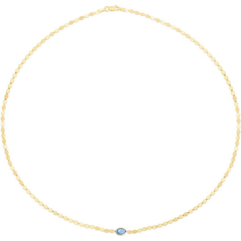 14K Yellow Gold 6x4 Briolette Blue Topaz Mirrored Chain Necklace - 16" by Orozza Fine Jewelry