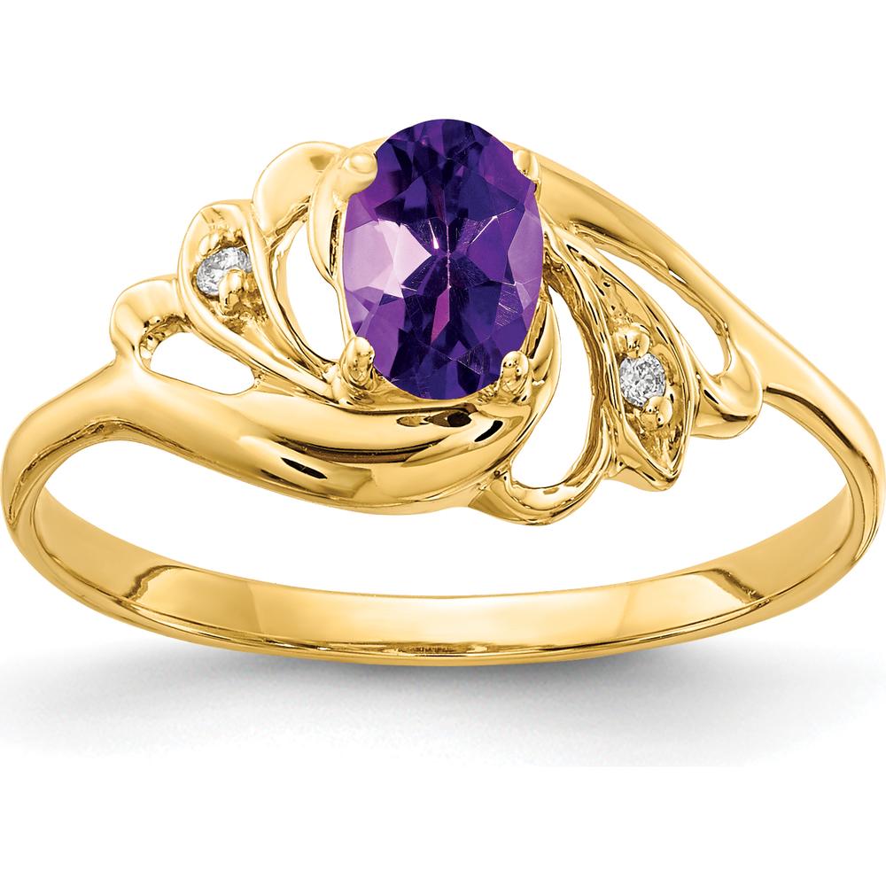 14K Yellow Gold 6x4mm Oval Amethyst and Diamond Ring - 0.42 Carat Total Gemstone Weight by Monteluci Fine Jewelry