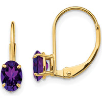 14K Yellow Gold 6x4mm Oval Amethyst Leverback Drop Earrings - 0.42 Carat Total Amethyst Weight by Monteluci Fine Jewelry