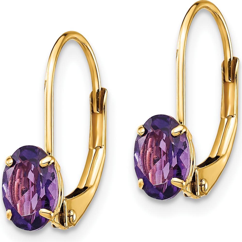 14K Yellow Gold 6x4mm Oval Amethyst Leverback Drop Earrings - 0.42 Carat Total Amethyst Weight by Monteluci Fine Jewelry