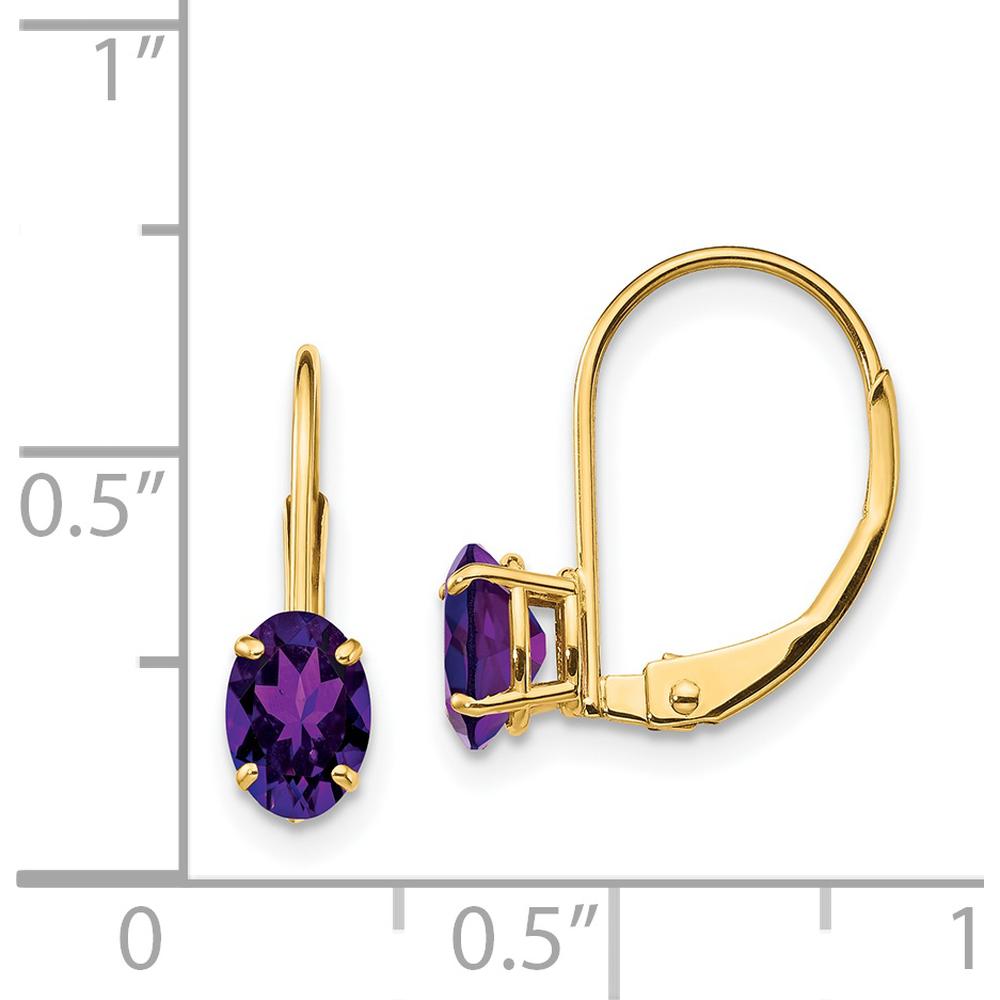 14K Yellow Gold 6x4mm Oval Amethyst Leverback Drop Earrings - 0.42 Carat Total Amethyst Weight by Monteluci Fine Jewelry