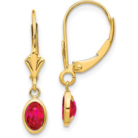 14K Yellow Gold 6x4mm Oval Bezel-Set Ruby Leverback Earrings - 0.63 Carat Total Ruby Weight by Oro Pregiato