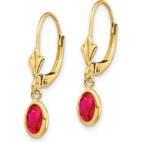 14K Yellow Gold 6x4mm Oval Bezel-Set Ruby Leverback Earrings - 0.63 Carat Total Ruby Weight by Oro Pregiato