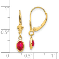 14K Yellow Gold 6x4mm Oval Bezel-Set Ruby Leverback Earrings - 0.63 Carat Total Ruby Weight by Oro Pregiato