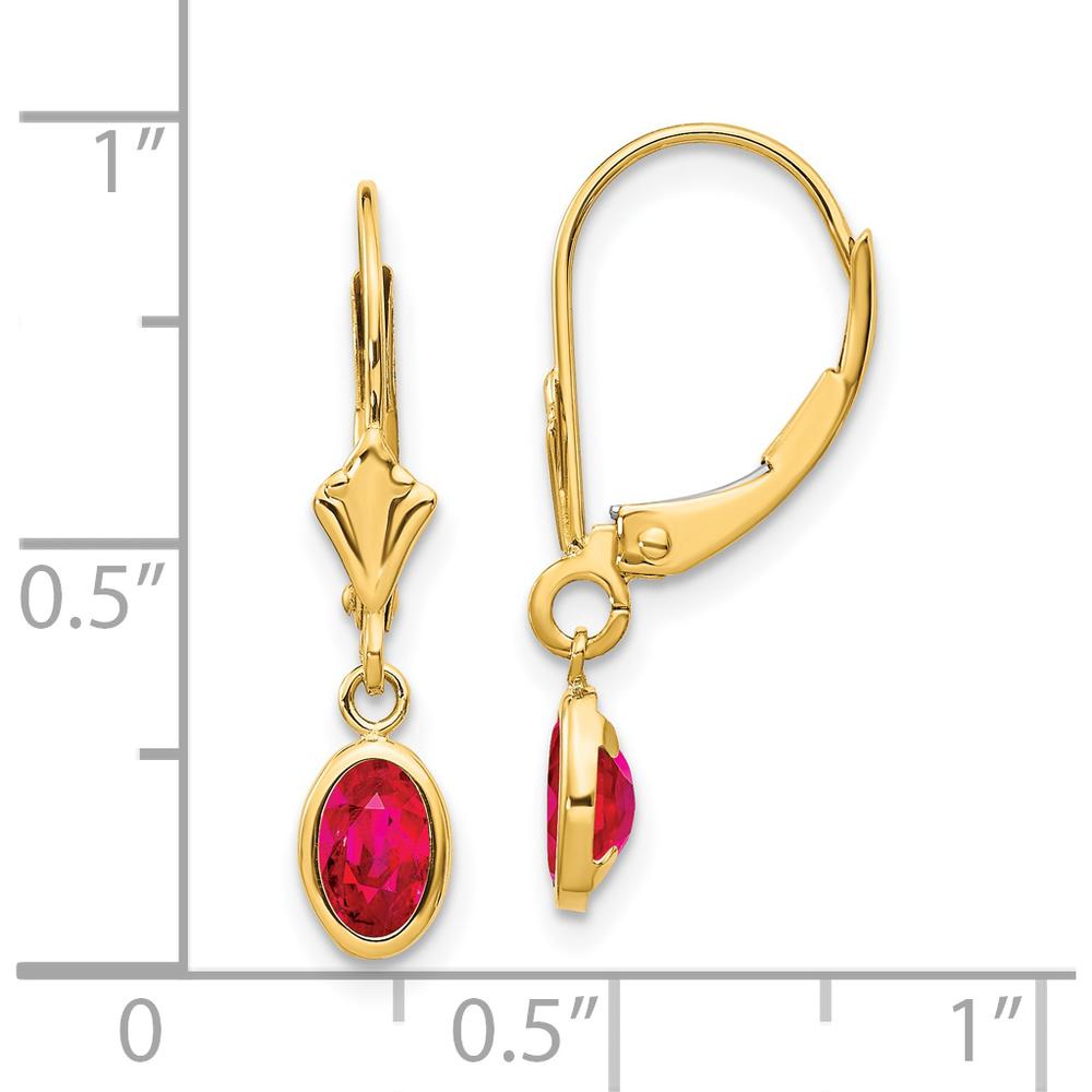 14K Yellow Gold 6x4mm Oval Bezel-Set Ruby Leverback Earrings - 0.63 Carat Total Ruby Weight by Oro Pregiato