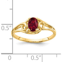 14K Yellow Gold 6x4mm Oval Created Ruby Ring with Open Swirl Design - 0.60 Carat Gemstone Weight by Monteluci Fine Jewelry