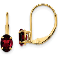 14K Yellow Gold 6x4mm Oval Garnet Leverback Earrings - 0.60 Carat Total Gemstone Weight by Monteluci Fine Jewelry