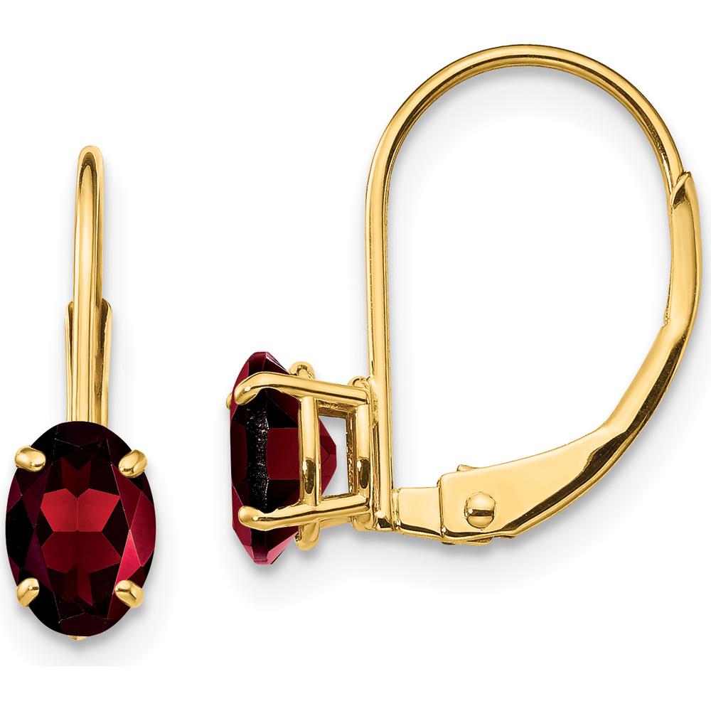 14K Yellow Gold 6x4mm Oval Garnet Leverback Earrings - 0.60 Carat Total Gemstone Weight by Monteluci Fine Jewelry