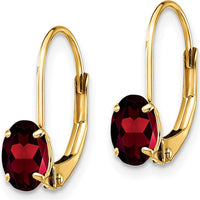 14K Yellow Gold 6x4mm Oval Garnet Leverback Earrings - 0.60 Carat Total Gemstone Weight by Monteluci Fine Jewelry