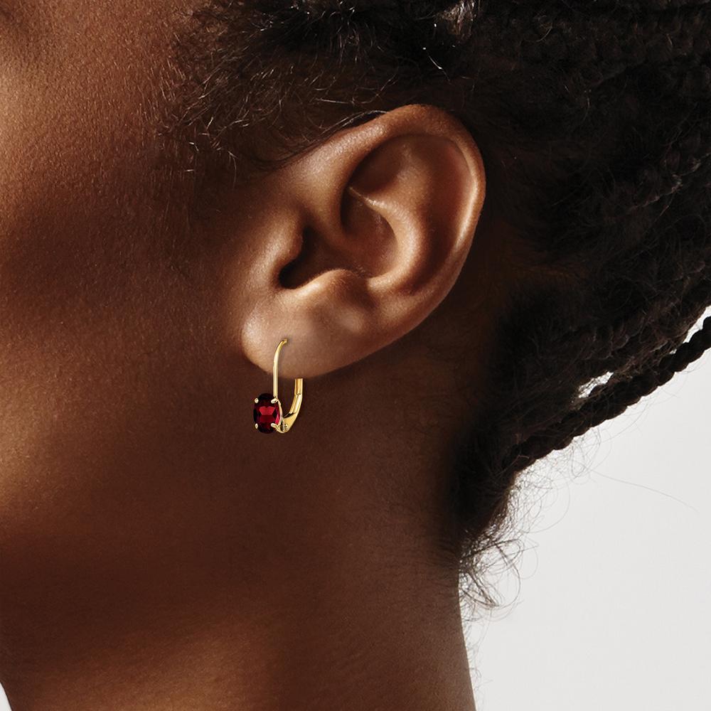 14K Yellow Gold 6x4mm Oval Garnet Leverback Earrings - 0.60 Carat Total Gemstone Weight by Monteluci Fine Jewelry