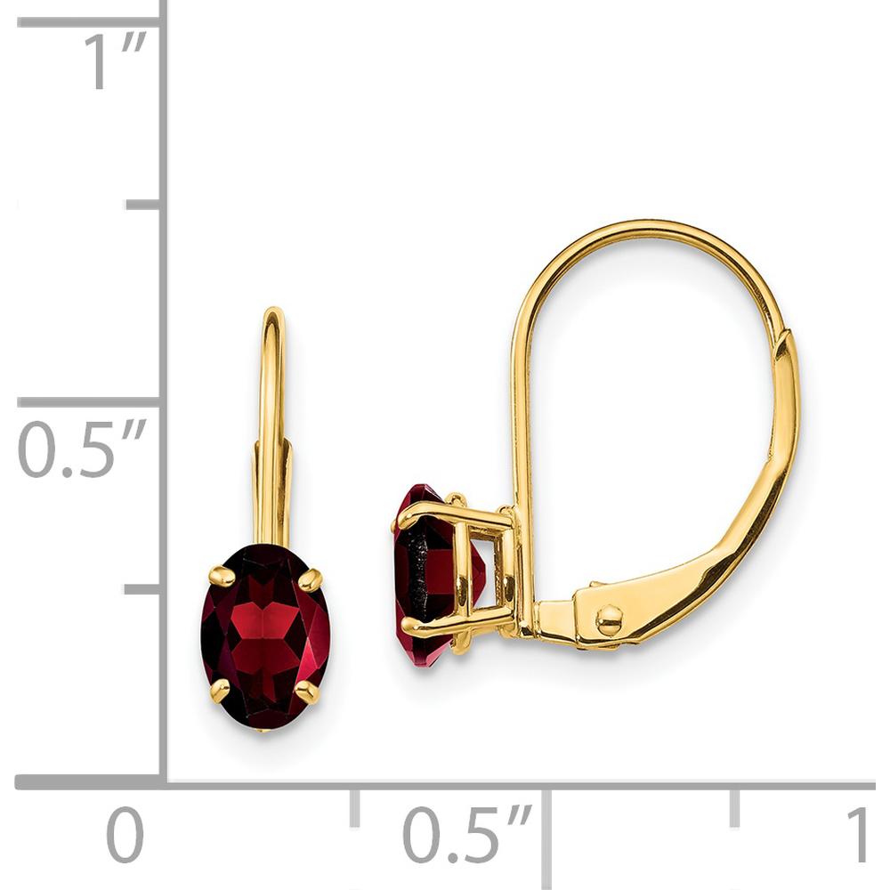 14K Yellow Gold 6x4mm Oval Garnet Leverback Earrings - 0.60 Carat Total Gemstone Weight by Monteluci Fine Jewelry