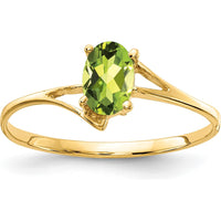 14K Yellow Gold 6x4mm Oval Peridot Ring - 0.450 Carat Total Peridot Weight by Monteluci Fine Jewelry