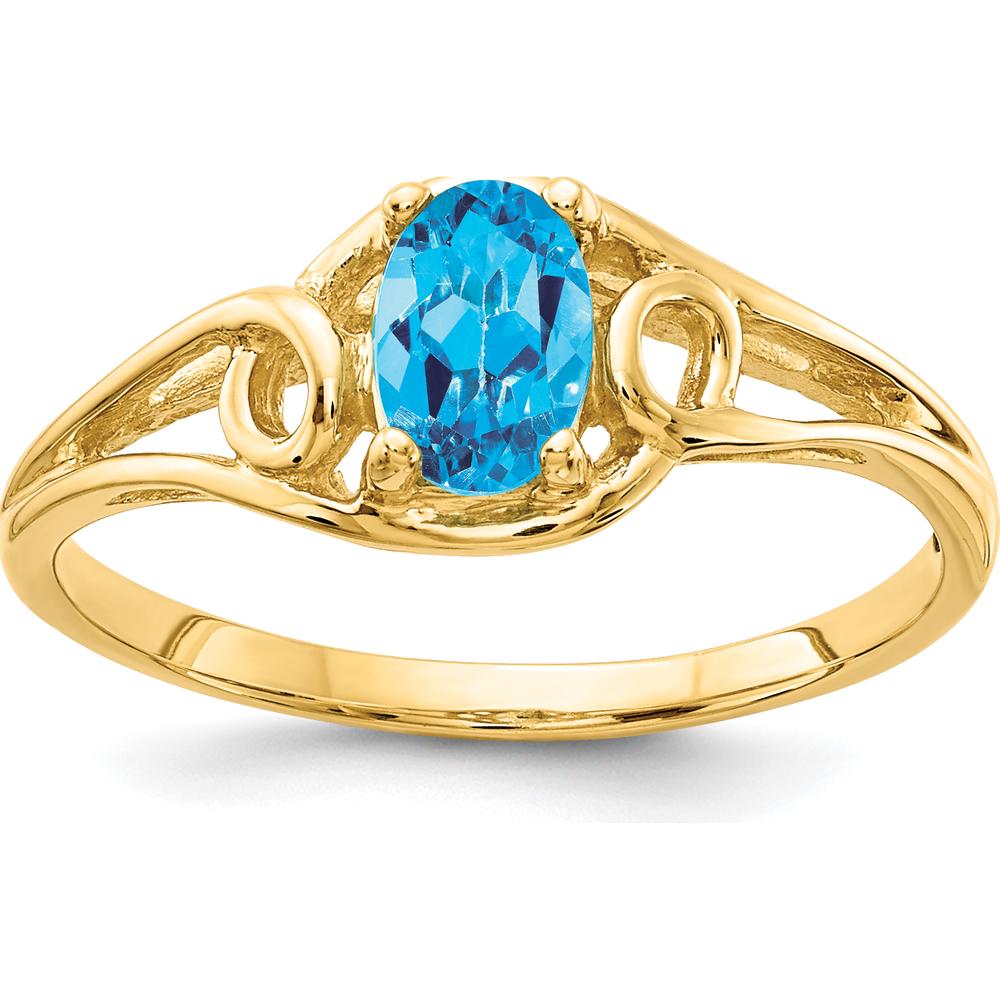 14K Yellow Gold 6x4mm Oval Swiss Blue Topaz Ring - 0.55 Carat Natural Gemstone in Split-Shank Design by Monteluci Fine Jewelry