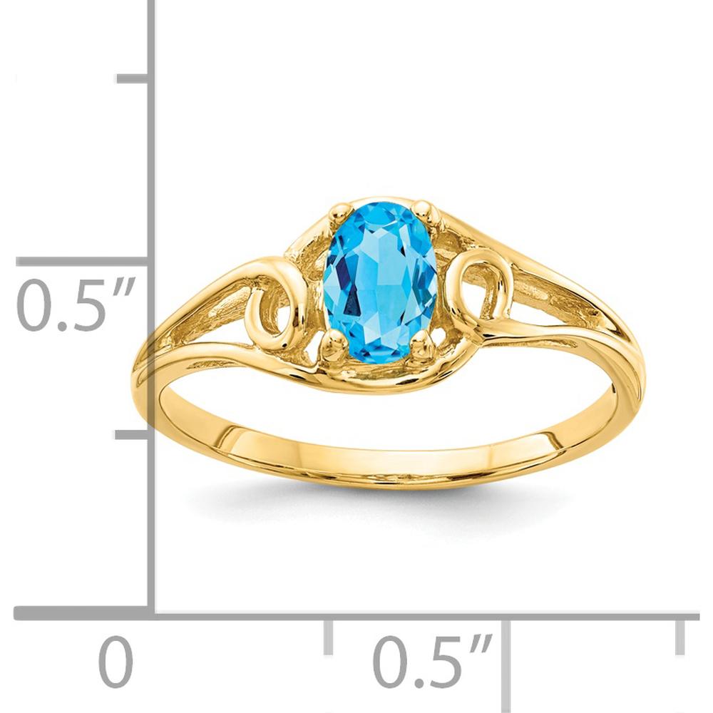 14K Yellow Gold 6x4mm Oval Swiss Blue Topaz Ring - 0.55 Carat Natural Gemstone in Split-Shank Design by Monteluci Fine Jewelry