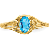 14K Yellow Gold 6x4mm Oval Swiss Blue Topaz Ring - 0.55 Carat Natural Gemstone in Split-Shank Design by Monteluci Fine Jewelry
