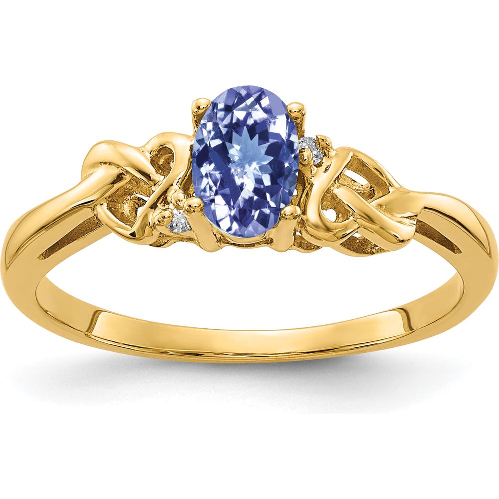 14K Yellow Gold 6x4mm Oval Tanzanite and Round Diamond Ring - 0.50 Carat Tanzanite, 0.016 Carat Diamond Total Weight by Monteluci Fine Jewelry
