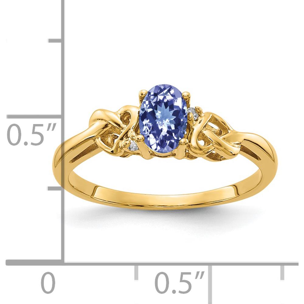14K Yellow Gold 6x4mm Oval Tanzanite and Round Diamond Ring - 0.50 Carat Tanzanite, 0.016 Carat Diamond Total Weight by Monteluci Fine Jewelry