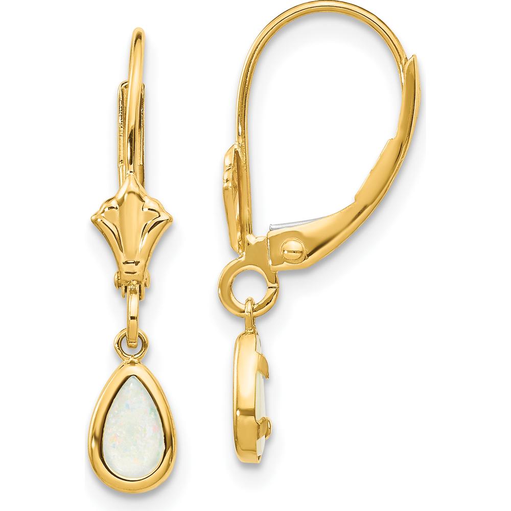 14K Yellow Gold 6x4mm Pear-Shaped Natural Opal Leverback Drop Earrings - 0.50 Carat Total Gem Weight by Oro Pregiato