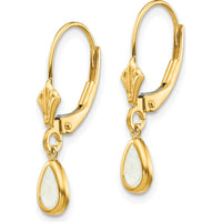 14K Yellow Gold 6x4mm Pear-Shaped Natural Opal Leverback Drop Earrings - 0.50 Carat Total Gem Weight by Oro Pregiato