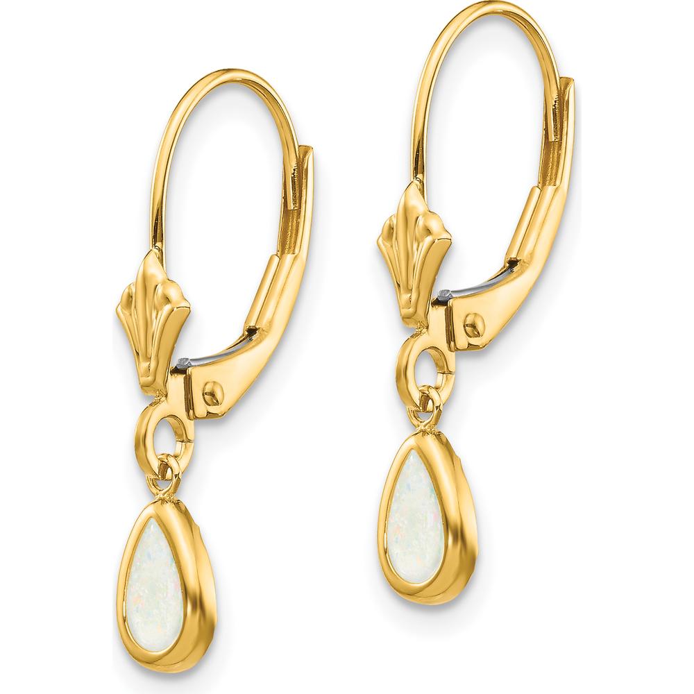 14K Yellow Gold 6x4mm Pear-Shaped Natural Opal Leverback Drop Earrings - 0.50 Carat Total Gem Weight by Oro Pregiato