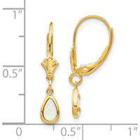 14K Yellow Gold 6x4mm Pear-Shaped Natural Opal Leverback Drop Earrings - 0.50 Carat Total Gem Weight by Oro Pregiato
