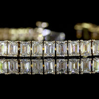 14K Yellow Gold 7.02 Carat Tennis Bracelet with Prong Set Emerald Cut Lab Diamonds (E-F Color, VS Clarity) - 70 Stones - Covaloro Fine Jewelry
