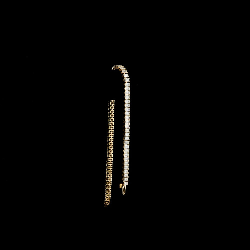 14K Yellow Gold 7.02 Carat Tennis Bracelet with Prong Set Emerald Cut Lab Diamonds (E-F Color, VS Clarity) - 70 Stones - Covaloro Fine Jewelry