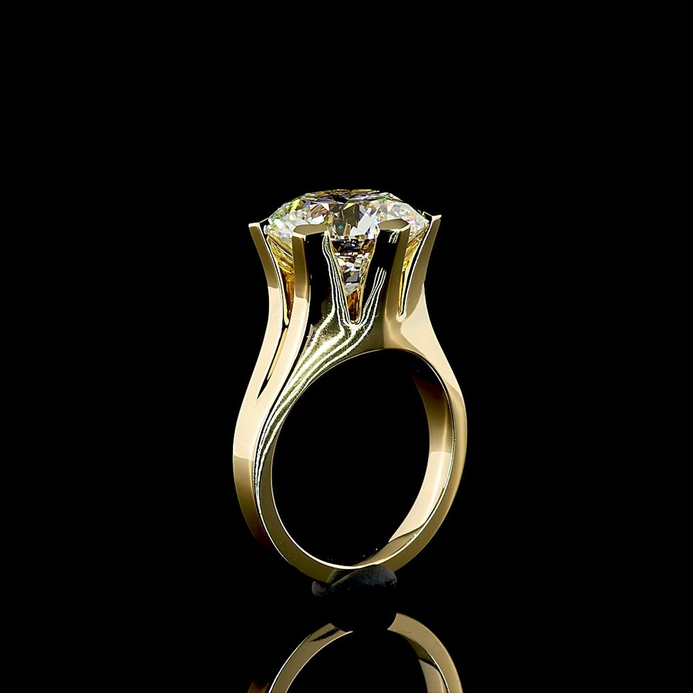 14K Yellow Gold 7.03 Carat Round Brilliant Cut Lab Diamond Solitaire Ring with E-F Color and VVS2 Clarity - IGI Certified - Covaloro Fine Jewelry