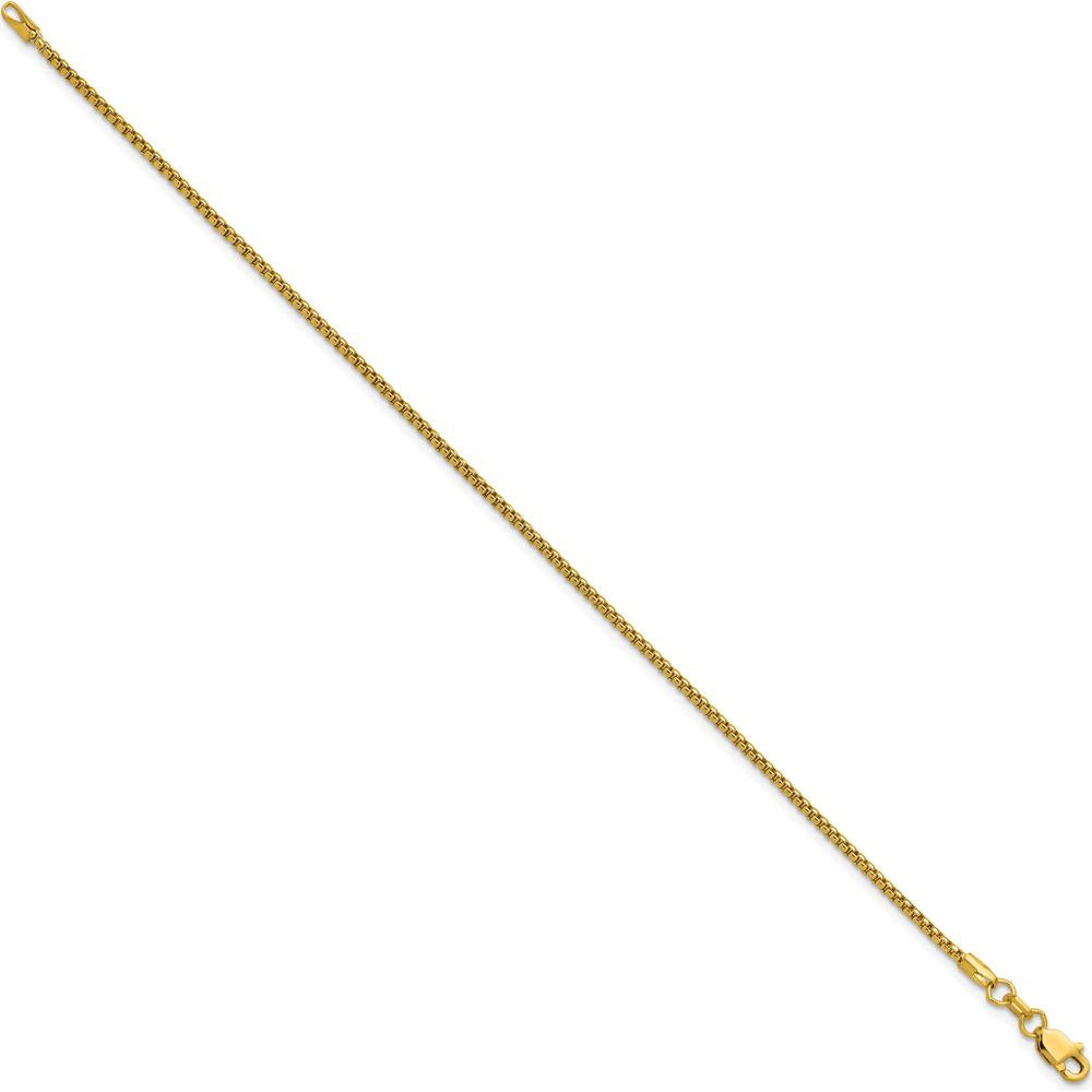 14K Yellow Gold 7" 1.5mm Semi-Solid Box Chain Bracelet with Lobster Clasp by Oro Pregiato
