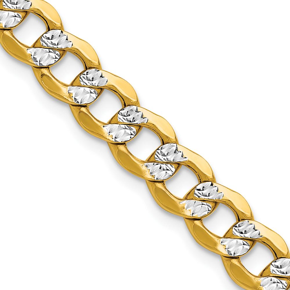 14K Yellow Gold 7.1mm Semi-Solid Curb Chain with Rhodium Pavé Accents - 20" by Oro Pregiato