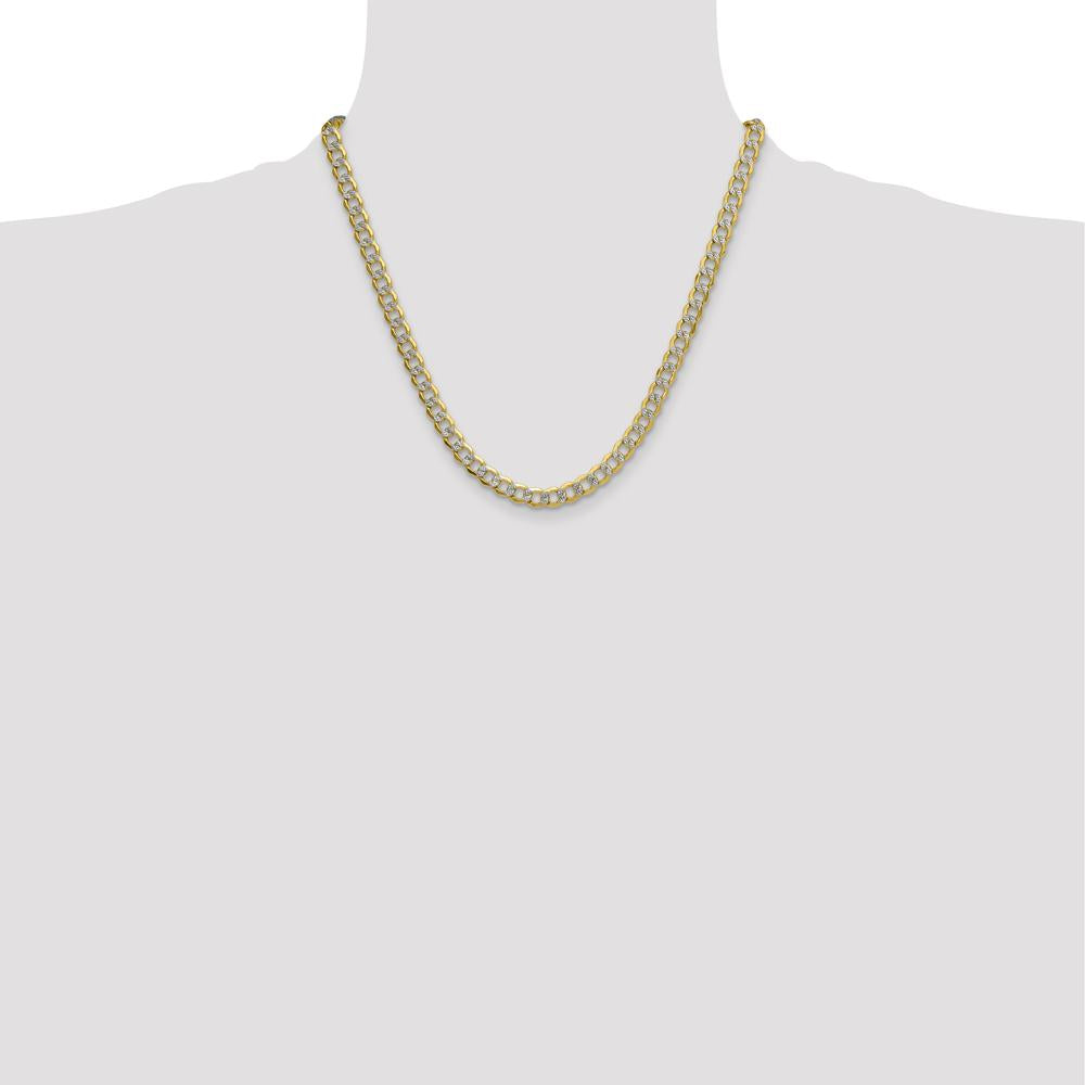 14K Yellow Gold 7.1mm Semi-Solid Curb Chain with Rhodium Pavé Accents - 20" by Oro Pregiato