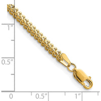 14K Yellow Gold 7" 2.3mm Franco Chain Bracelet with Lobster Clasp by Oro Pregiato