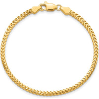 14K Yellow Gold 7" 2.5mm Franco Chain Bracelet with Lobster Clasp by Oro Pregiato