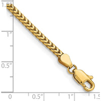 14K Yellow Gold 7" 2.5mm Franco Chain Bracelet with Lobster Clasp by Oro Pregiato